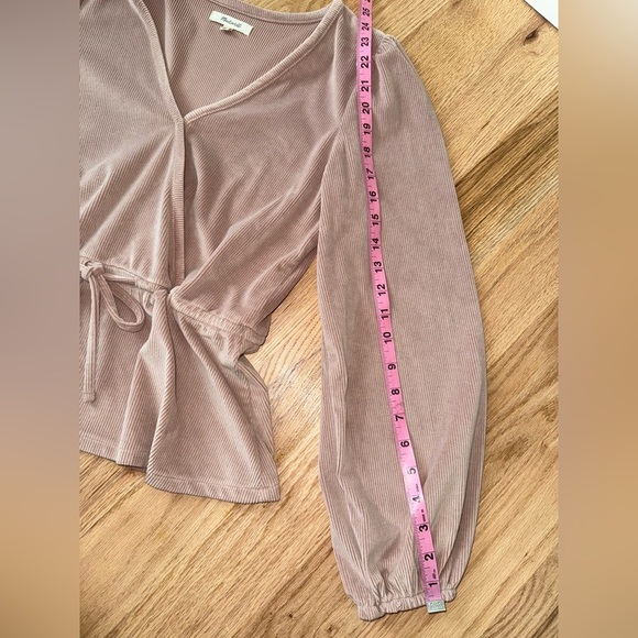 Madewell Corduroy Tie-front Faux-wrap Long Sleeve Blouse Top Pink Mauve Small - Picture 7 of 9